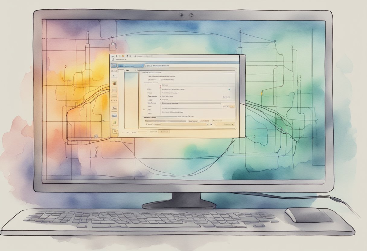 A computer screen displaying a simulated network with security vulnerabilities being identified and exploited by a digital tool