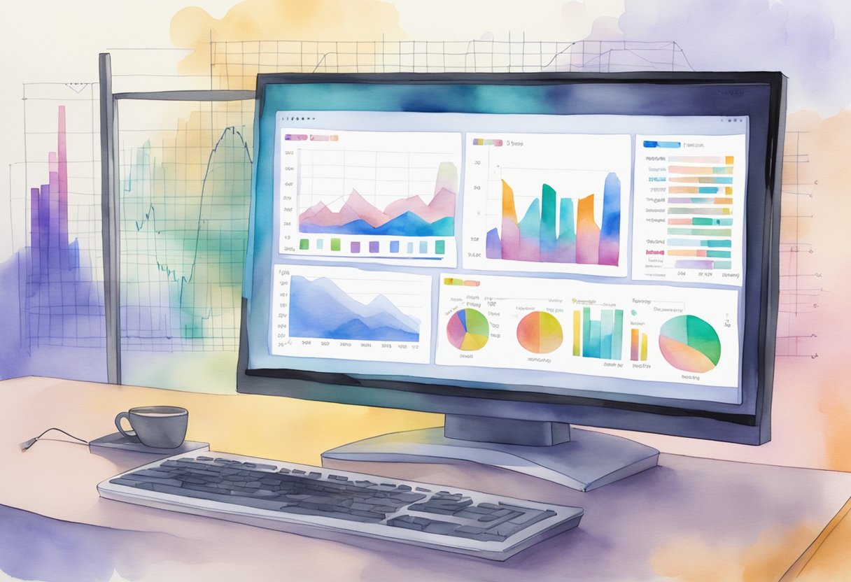 A computer monitor displaying data charts and graphs related to machine learning in monitoring systems