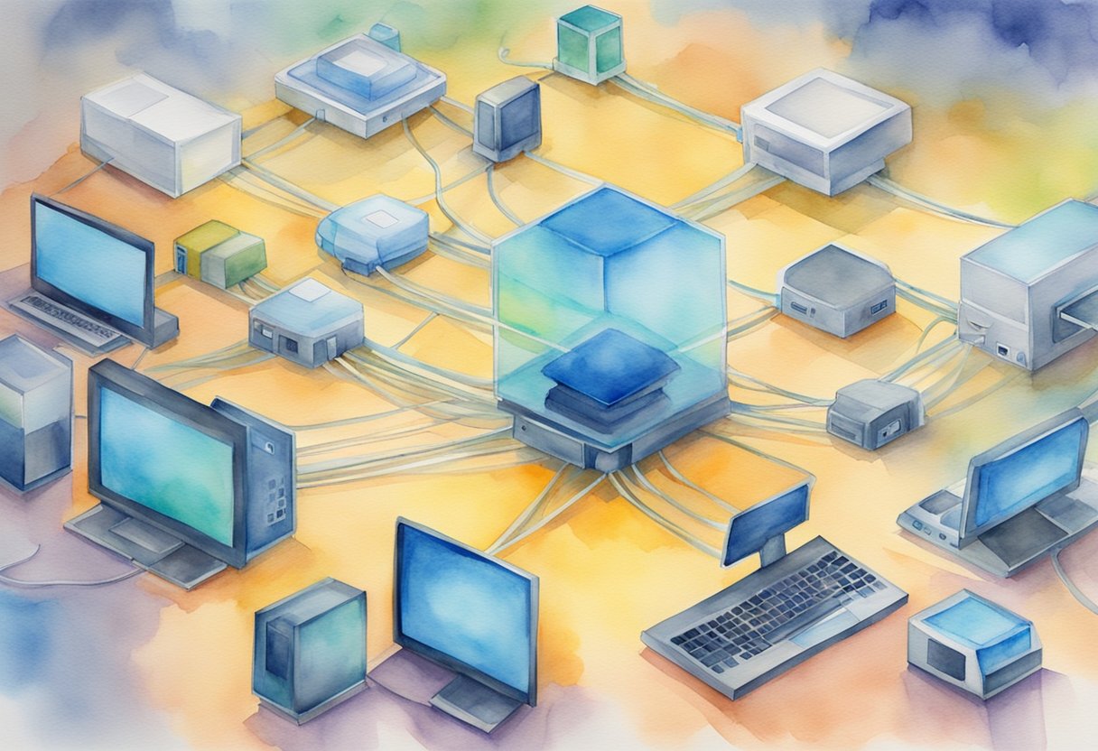 A network of interconnected devices communicates without a central server, enabling efficient IoT applications