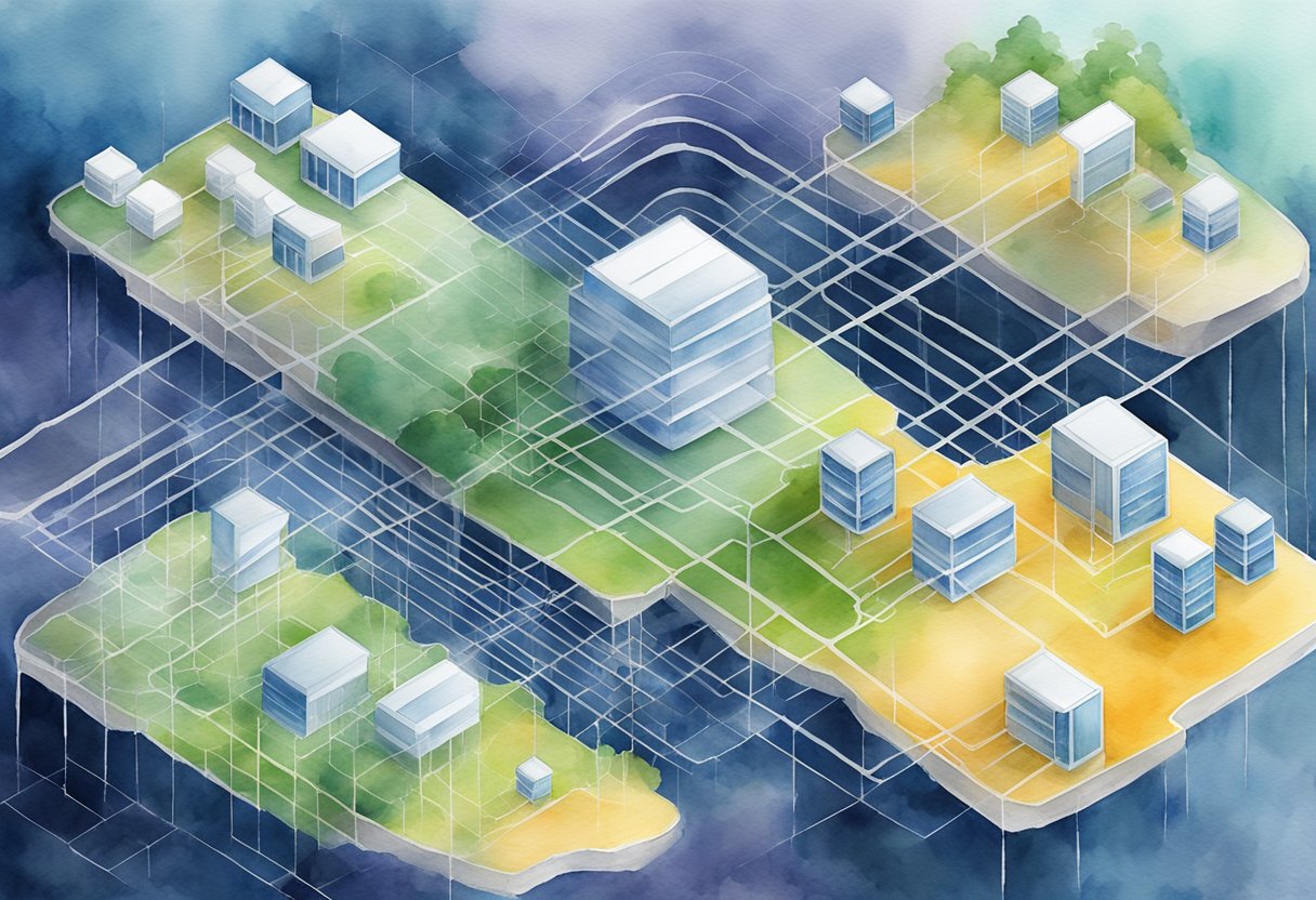 A network of interconnected servers spanning multiple regions, optimized with CDN and multi-region deployment