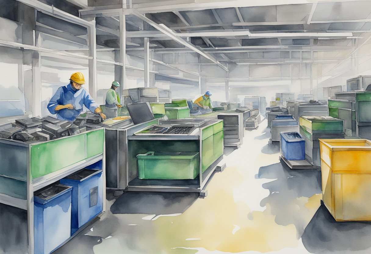 Electronic waste being recycled and refurbished in a modern IT recycling facility