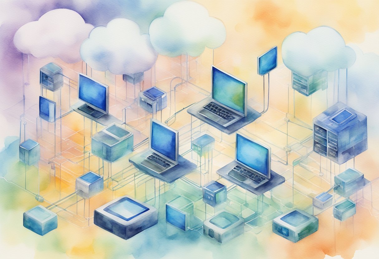 A network of interconnected devices sending data to cloud servers for IoT and Big Data processing