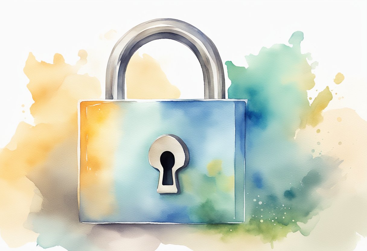 A padlock securing a website with a shield in the background, symbolizing basic website security for beginners