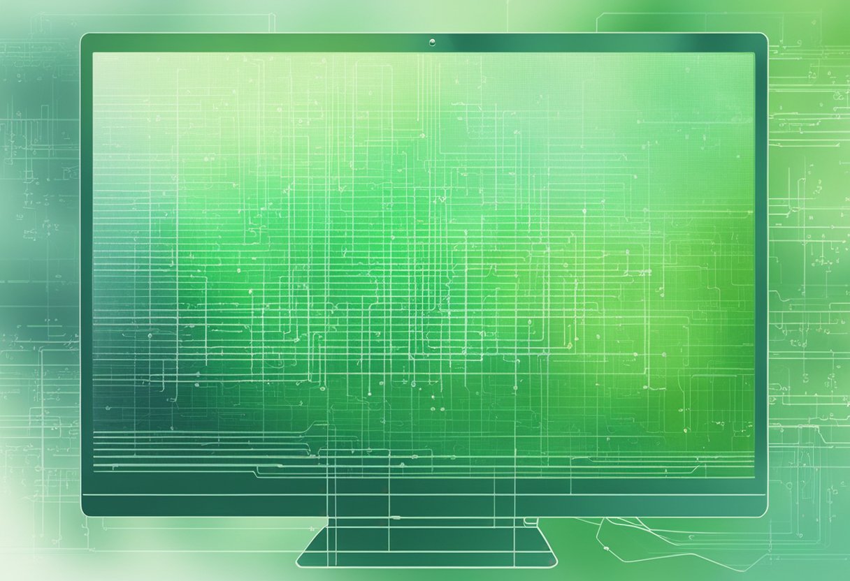 A computer screen displaying lines of code with green energy-efficient algorithms and software design